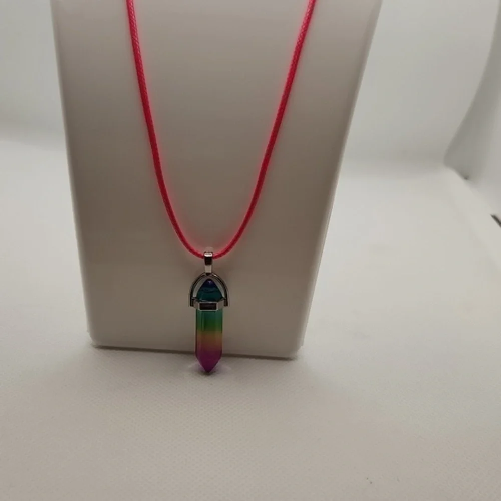 Natural‎ Stone Healing Pendant Necklace Rainbow Fluorite